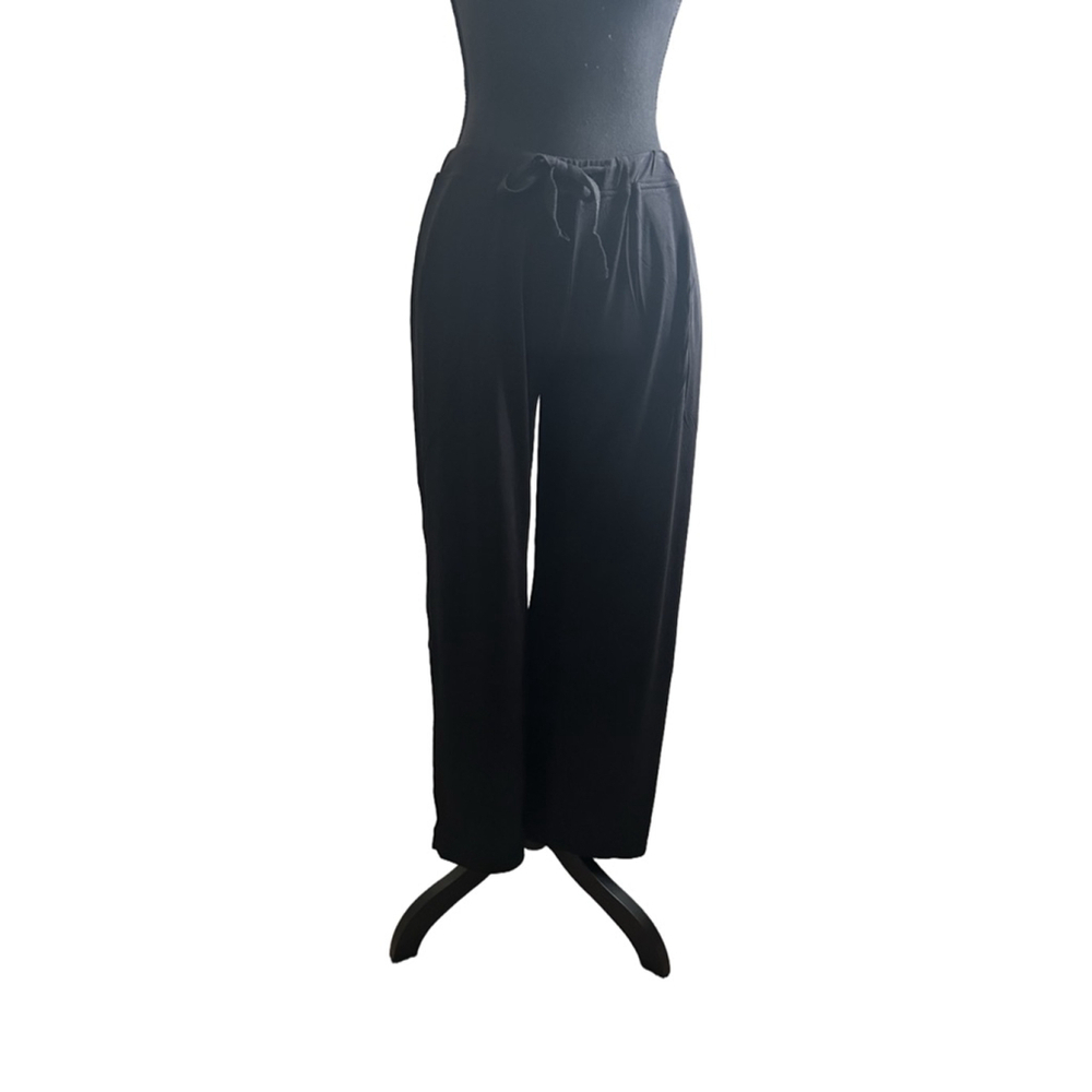 Olivaceous Women’s Soft Stretchy Black Wide Leg Trouser w Drawstring, Size S
